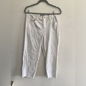 White Distressed Hem High Rise Straight Jeans